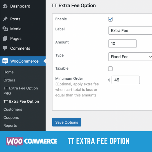 Screenshot Admin WooCommerce Settings - TT Extra Fee Option