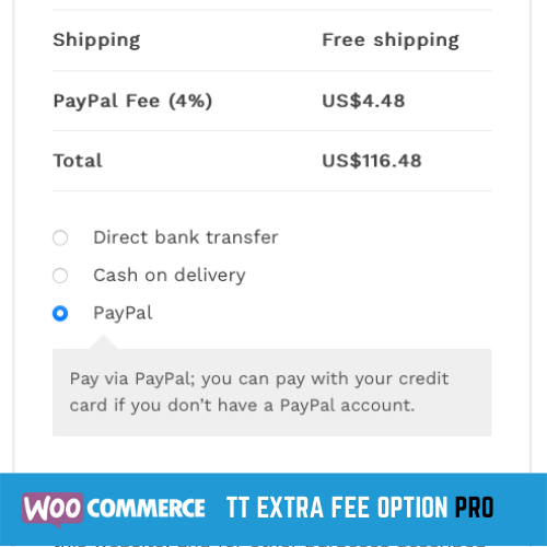 Screenshot Frontend WooCommerce - PayPal Fee (4%)