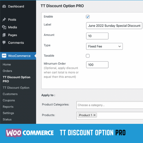 Admin WooCommerce Settings - TT Discount Option PRO