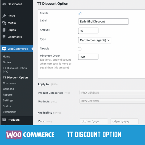 Admin WooCommerce Settings - TT Discount Option